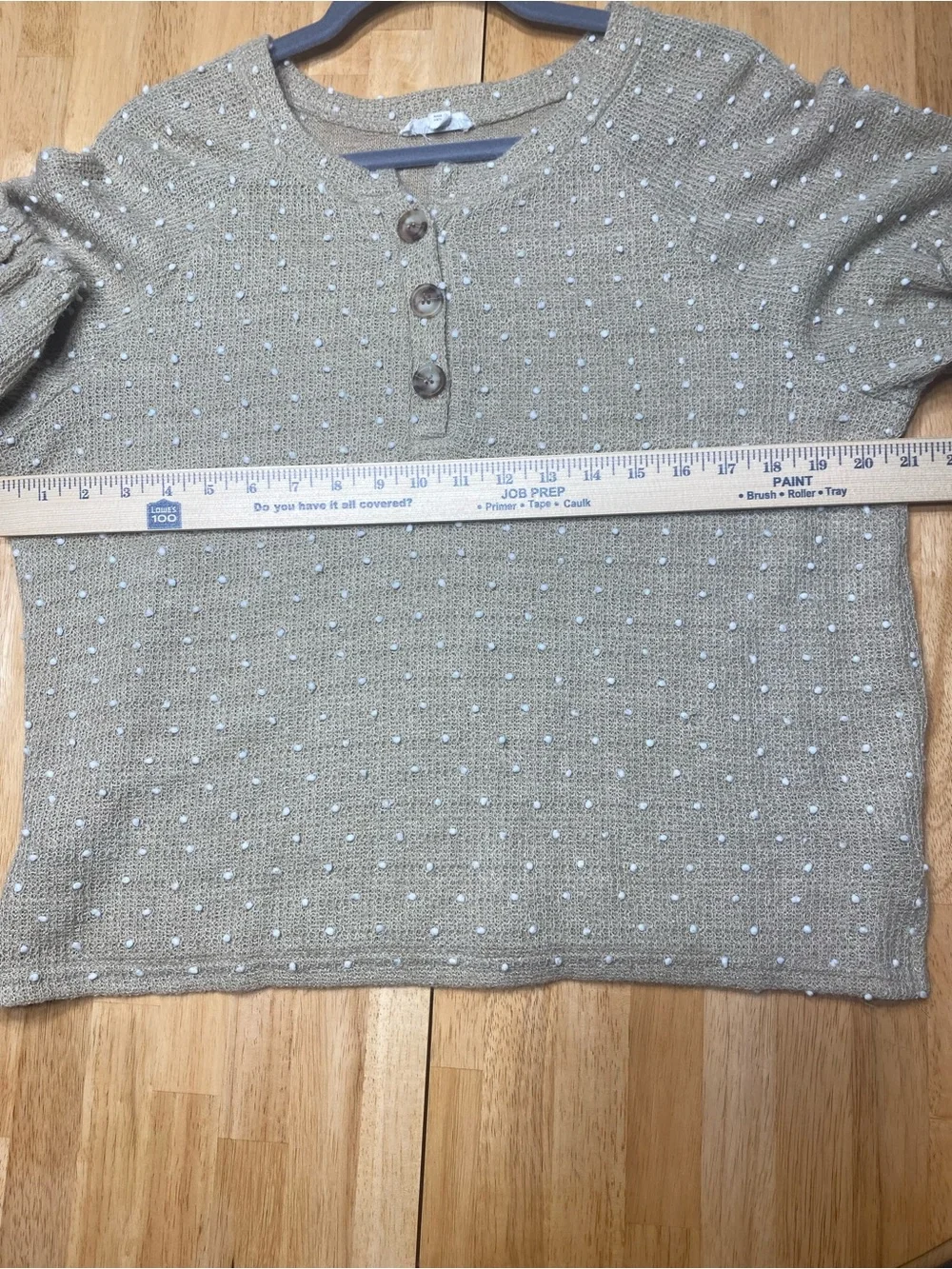 Women’s Beige Dot-Accent Knit Henley Sweater Top